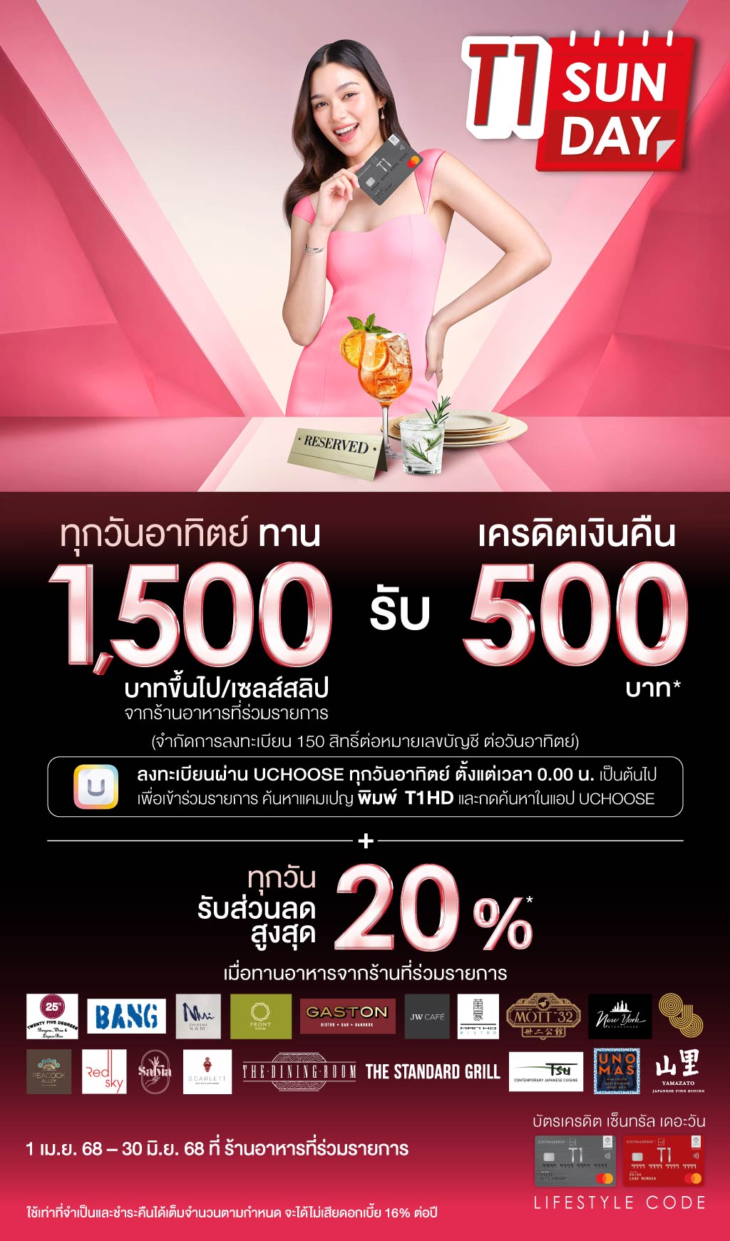รับเครดิตเงินคืน 500 บาท* + รับส่วนลดสูงสุด 20%* ร้านอาหารที่ร่วมรายการ