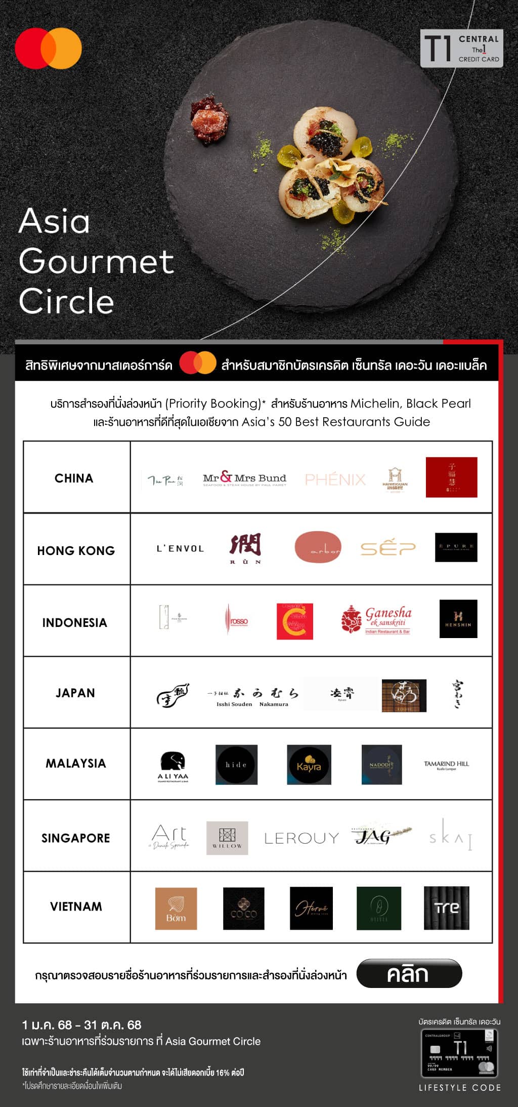บริการสำรองที่นั่งล่วงหน้า (Priority Booking)* เฉพาะร้านอาหารที่ร่วมรายการ ที่ Asia Gourmet Circle